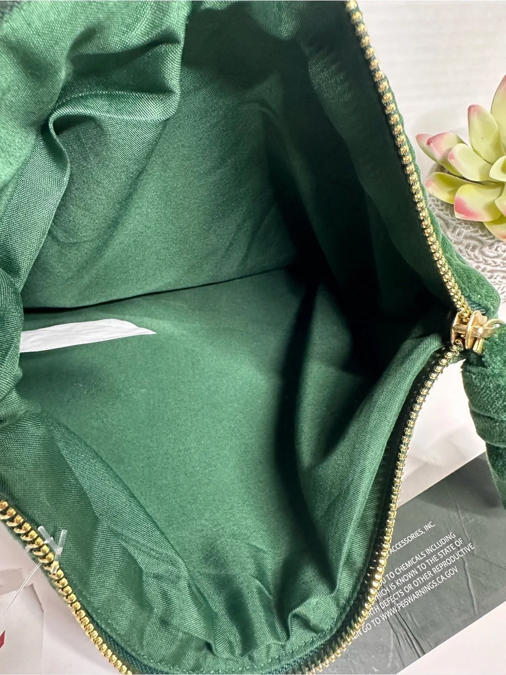 Lily Green Quilted Velvet Cosmetic Pouch with Gold Sequin M